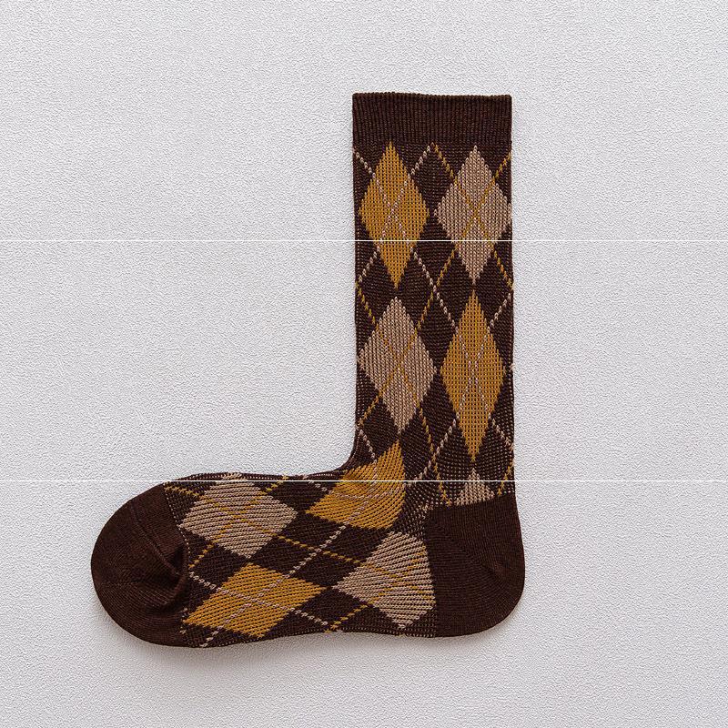 High-Quality Japanese Women's Socks, Rhombic Line, College Style