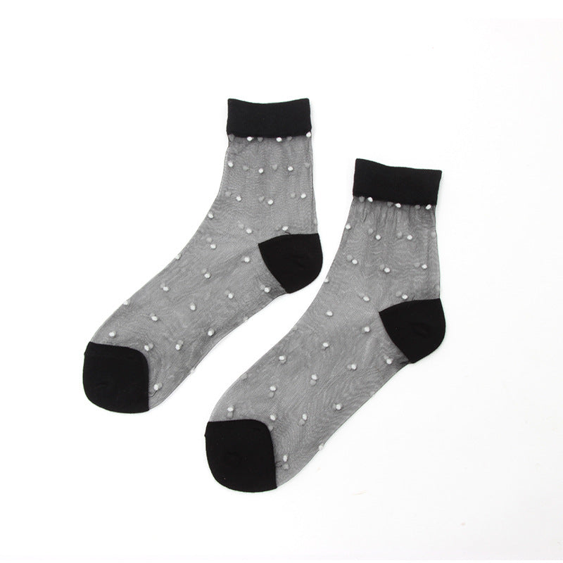 Transparent polka dot stained glass silk women's socks