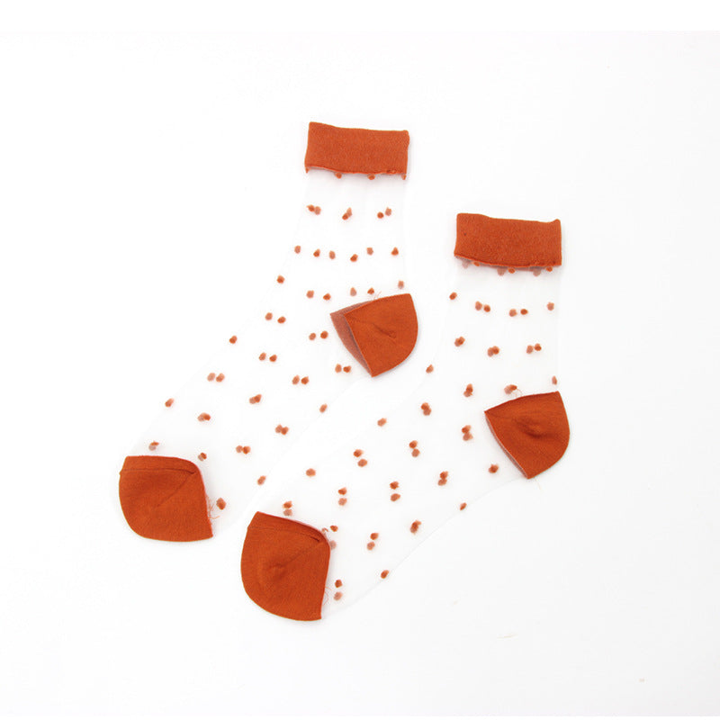 Transparent polka dot stained glass silk women's socks