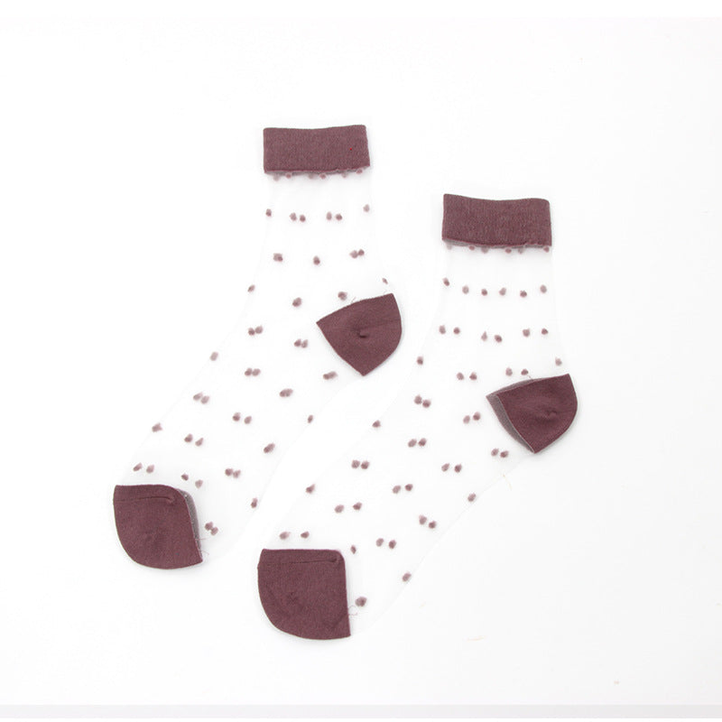 Transparent polka dot stained glass silk women's socks