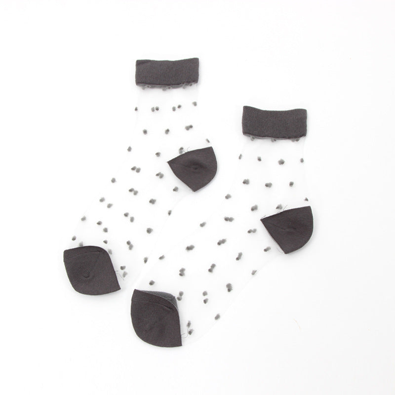 Transparent polka dot stained glass silk women's socks