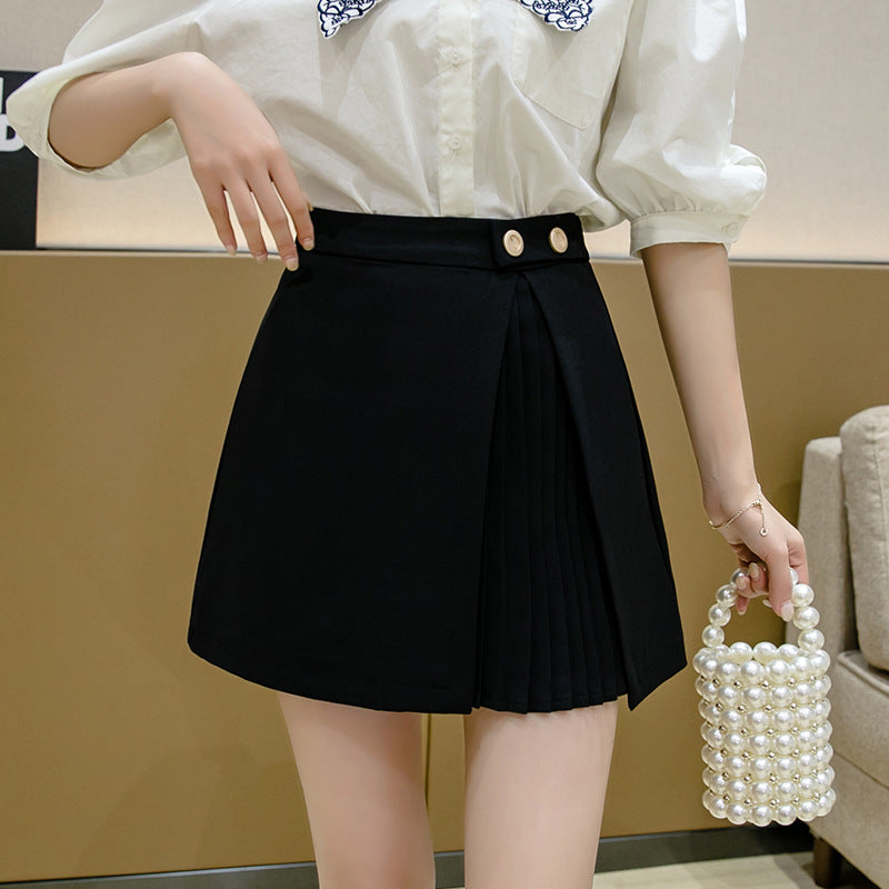 Pleated Skirt, Half-Length Skirt, Female High-Waisted Crotch, Thin High-Waisted Ins Super Hot A-Line Skirt