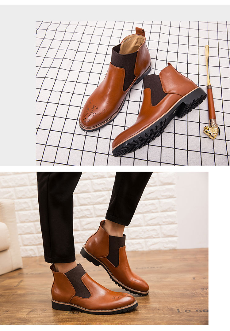 Large Size Flat Leather Shoes Mid-high Cut Broch Carved Polished Color