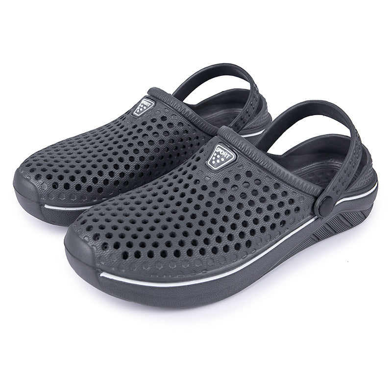 Summer Wading Shoes Lovers Breathable Semi-Support Baotou Hole Shoes Beach Shoes White Slippers