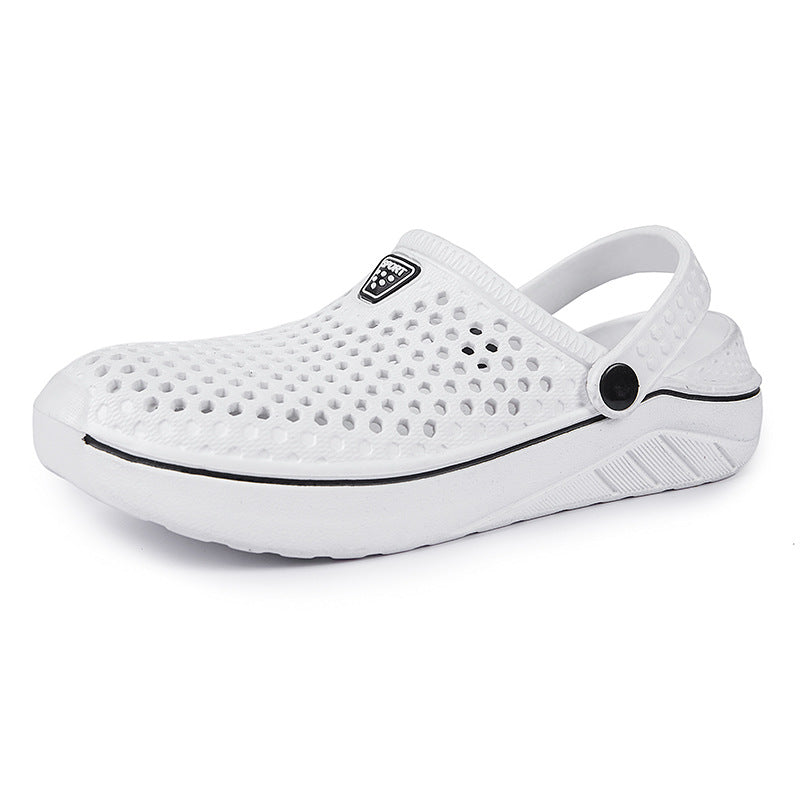 Summer Wading Shoes Lovers Breathable Semi-Support Baotou Hole Shoes Beach Shoes White Slippers