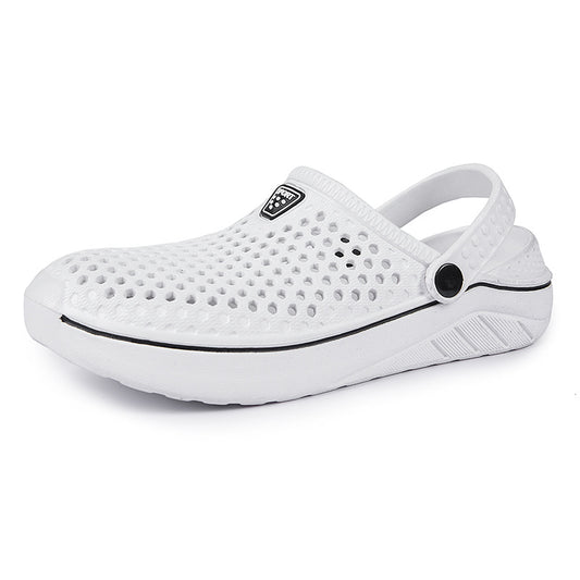 Summer Wading Shoes Lovers Breathable Semi-Support Baotou Hole Shoes Beach Shoes White Slippers