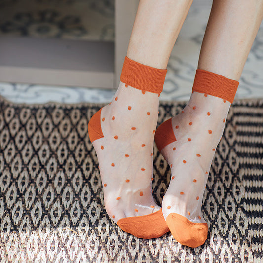 Transparent polka dot stained glass silk women's socks