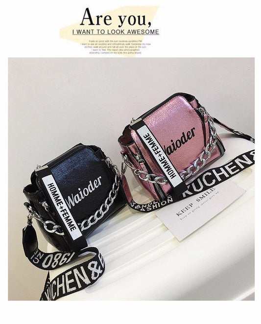 Letter Wide Shoulder Strap Fashion Casual Bucket Bag