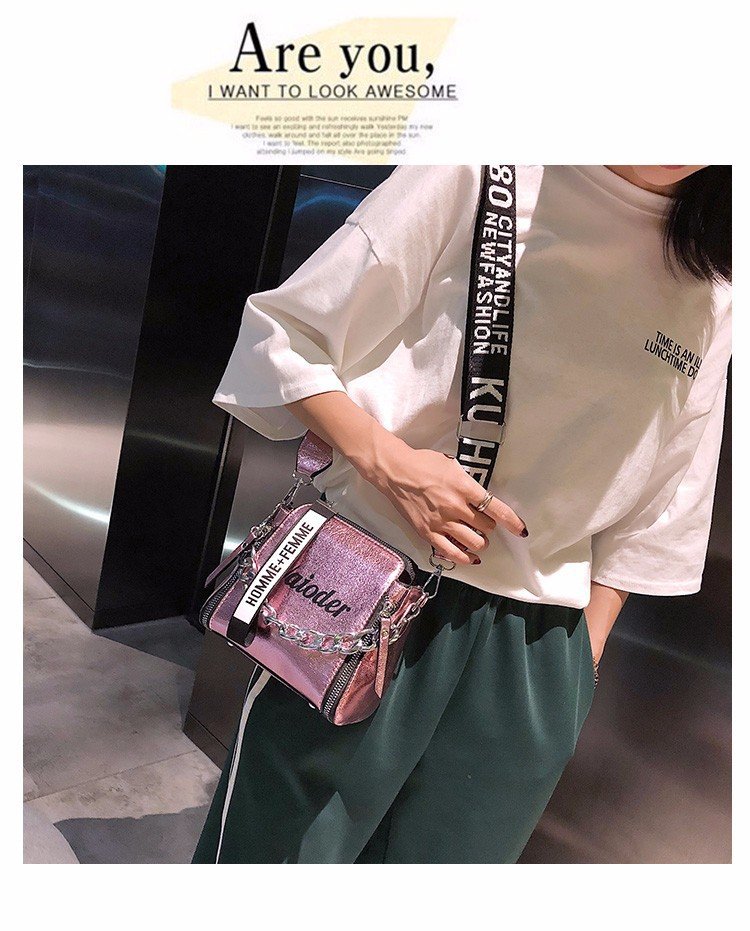 Letter Wide Shoulder Strap Fashion Casual Bucket Bag