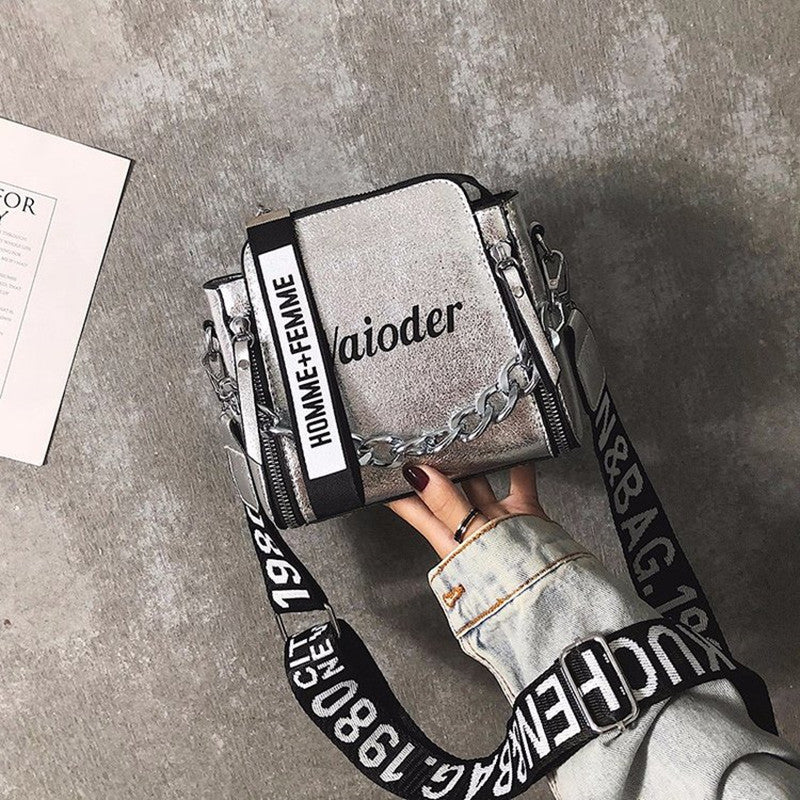 Letter Wide Shoulder Strap Fashion Casual Bucket Bag