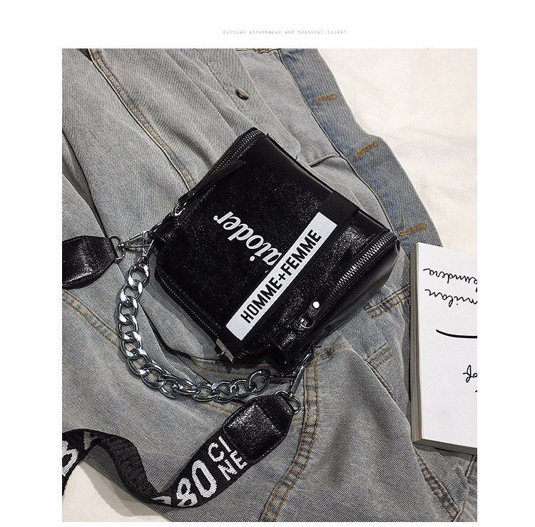 Letter Wide Shoulder Strap Fashion Casual Bucket Bag