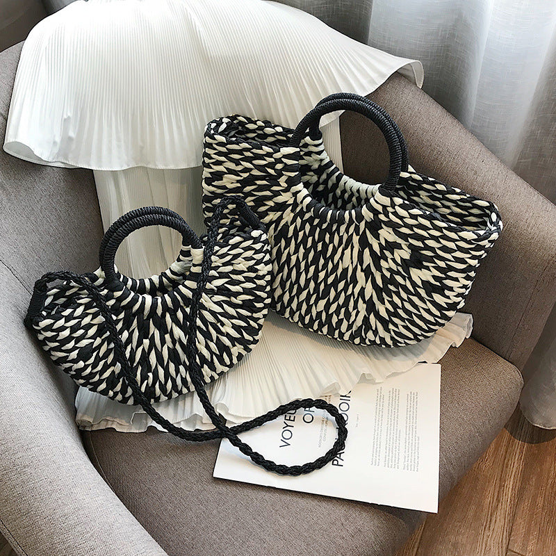 Thai Straw Bag Woven Handbag Vegetable Basket Bag Colorful Beach Seaside Travel Woven Handbag