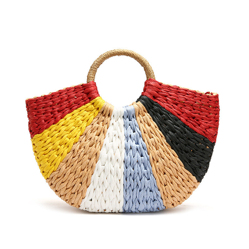 Thai Straw Bag Woven Handbag Vegetable Basket Bag Colorful Beach Seaside Travel Woven Handbag