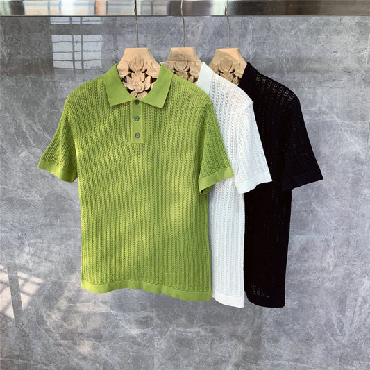 Flot Strikket Polo T-shirt med Korte Ærmer i Høj Kvalitet