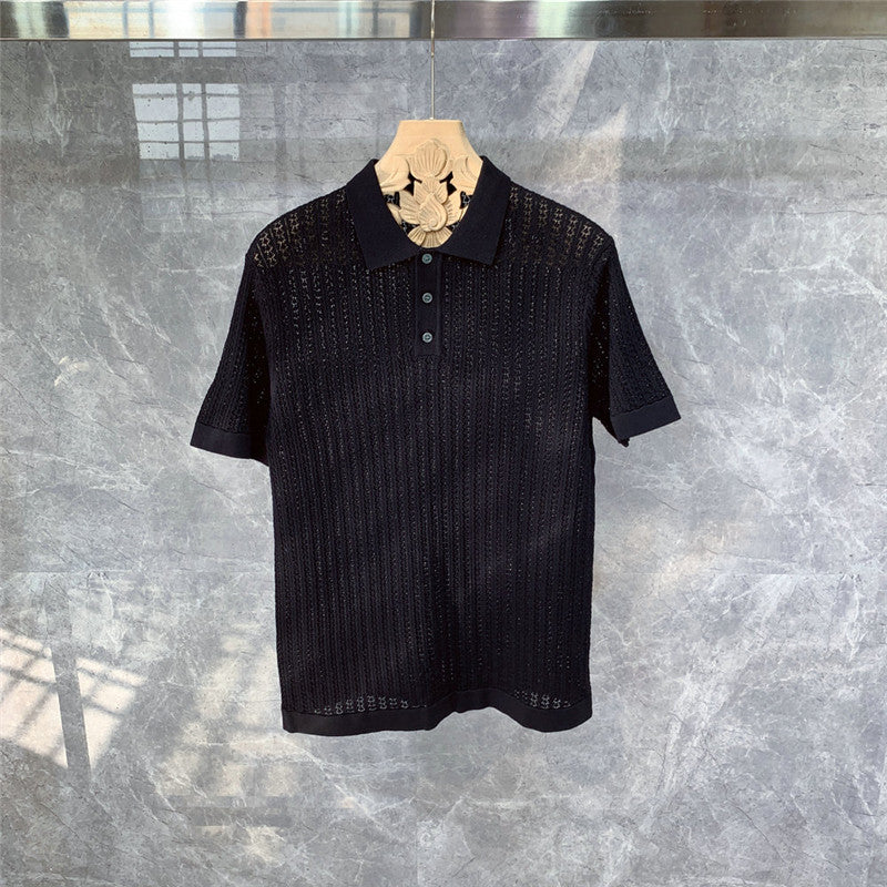 Flot Strikket Polo T-shirt med Korte Ærmer i Høj Kvalitet