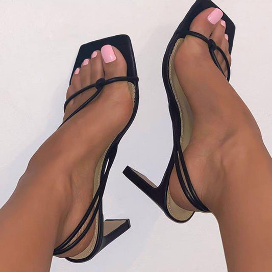 European And American Flip Flops Square Toe Square Heel Simple Roman Sandals
