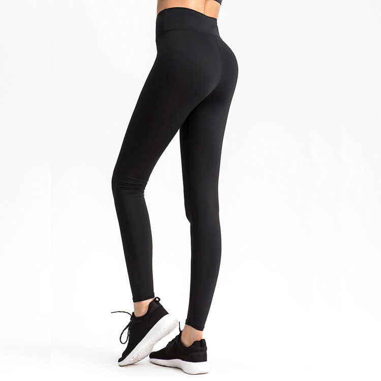 Nye europæiske og amerikanske ensfarvede fashion højtaljede sportsfitness yogabukser