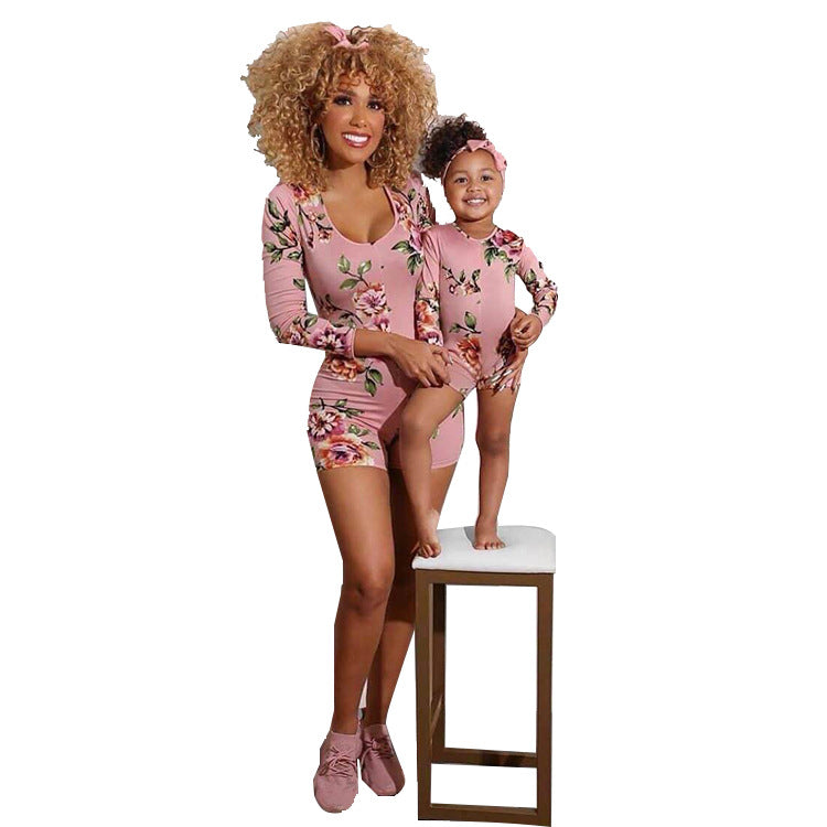 A199 Cross Border Women's Summer New Short Sleeve Shorts Parent Child Suit Amazon