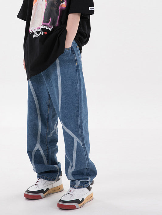 Washed Striped Men's Trousers Casual Jeans