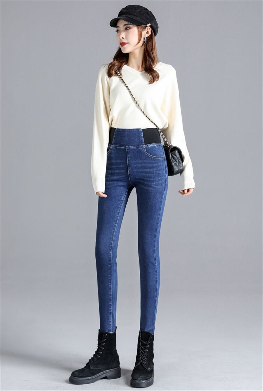 High Waist Stretch Jeans Female Trousers Autumn Winter