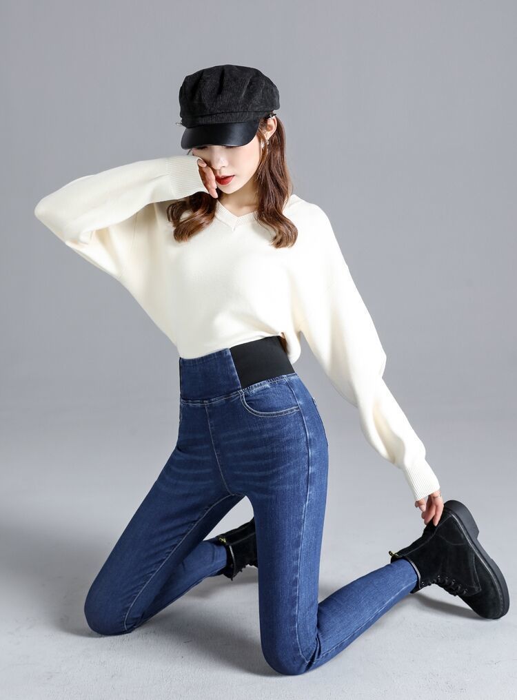 High Waist Stretch Jeans Female Trousers Autumn Winter