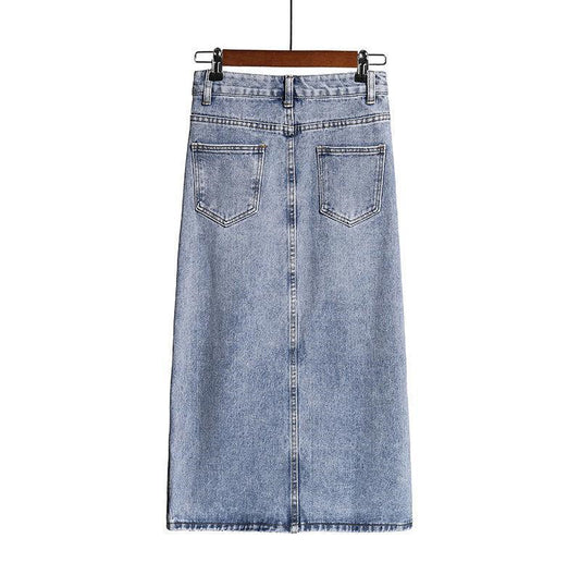 Skirt High Waist Slimming Loose Hem Slit A-Line Skirt Female Spring And Autumn Korean Denim Skirt