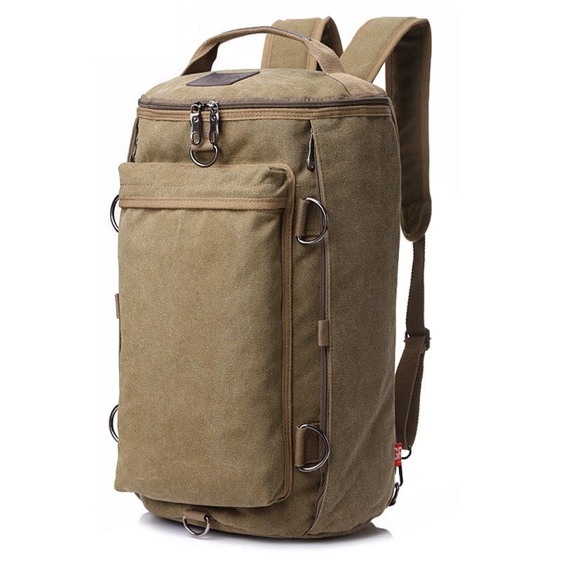 Double Shoulder Canvas Backpack Men'S Multifunctional Travel Bag Large Capacity Student Schoolbag