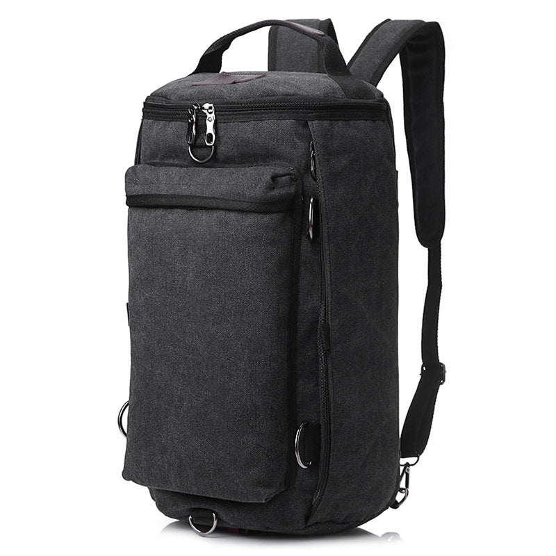 Double Shoulder Canvas Backpack Men'S Multifunctional Travel Bag Large Capacity Student Schoolbag