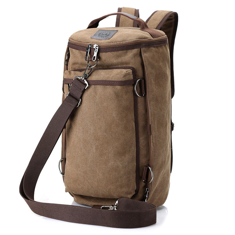 Double Shoulder Canvas Backpack Men'S Multifunctional Travel Bag Large Capacity Student Schoolbag