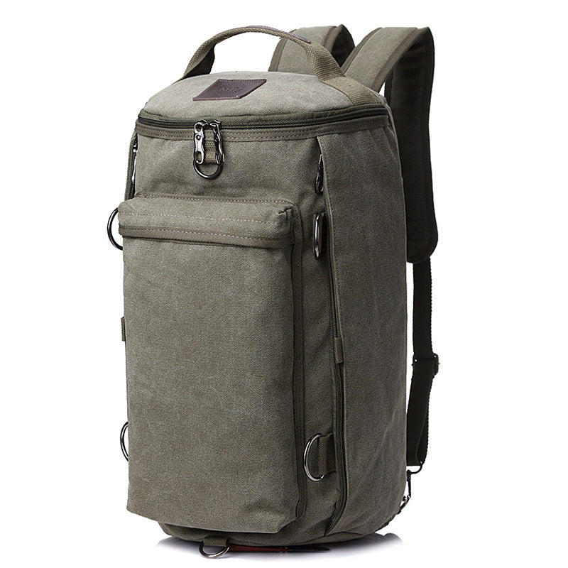 Double Shoulder Canvas Backpack Men'S Multifunctional Travel Bag Large Capacity Student Schoolbag