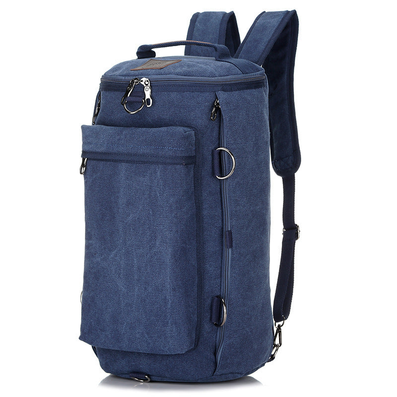 Double Shoulder Canvas Backpack Men'S Multifunctional Travel Bag Large Capacity Student Schoolbag