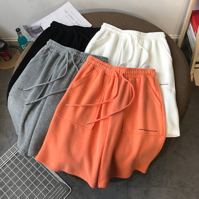 Letter Five Pants Women Korean Style Loose Straight-leg Hong Kong-style Sports Casual Beach Pants