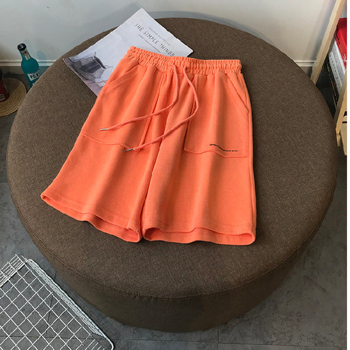Letter Five Pants Women Korean Style Loose Straight-leg Hong Kong-style Sports Casual Beach Pants