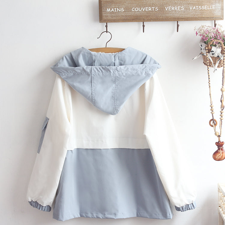 Japanese Small Fresh Color Matching Hooded Cardigan