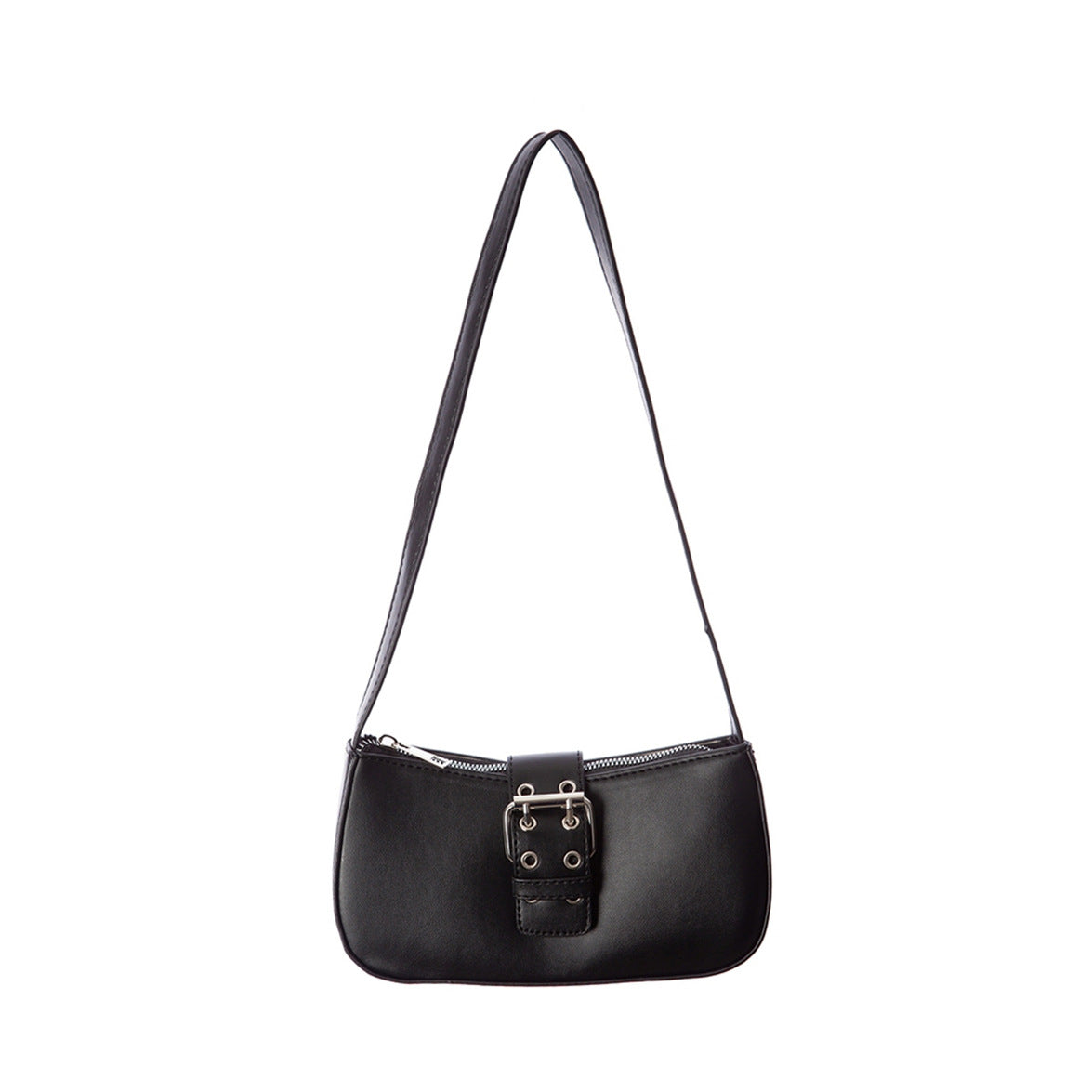 Retro Versatile One shoulder Portable Leather Buckle SmallBlack Bag Underarm Staff