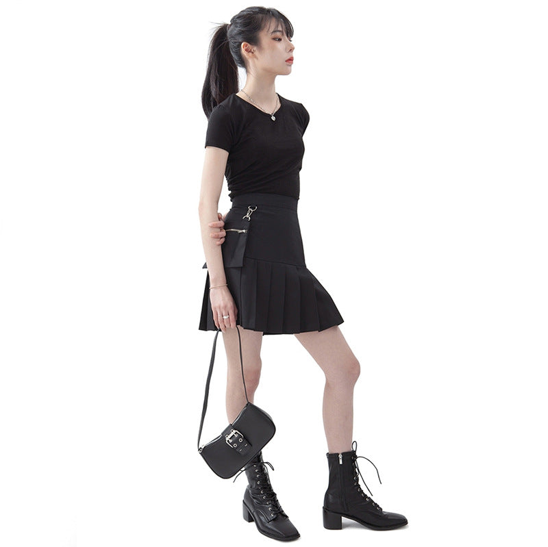 Retro Versatile One shoulder Portable Leather Buckle SmallBlack Bag Underarm Staff