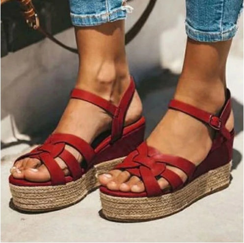 Straw Hemp Rope And Tendon Sole Wedge Women Sandals