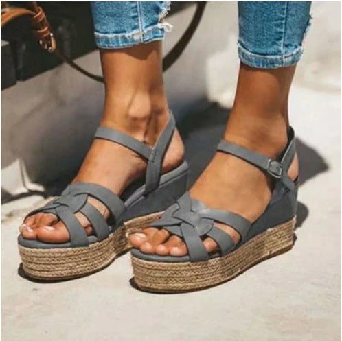 Straw Hemp Rope And Tendon Sole Wedge Women Sandals
