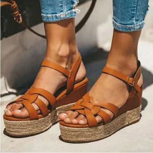 Straw Hemp Rope And Tendon Sole Wedge Women Sandals