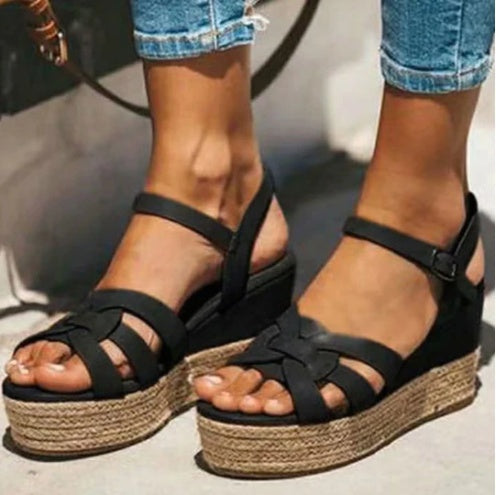 Straw Hemp Rope And Tendon Sole Wedge Women Sandals