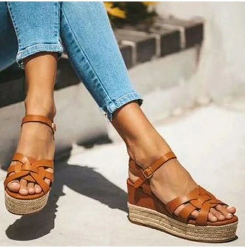 Straw Hemp Rope And Tendon Sole Wedge Women Sandals