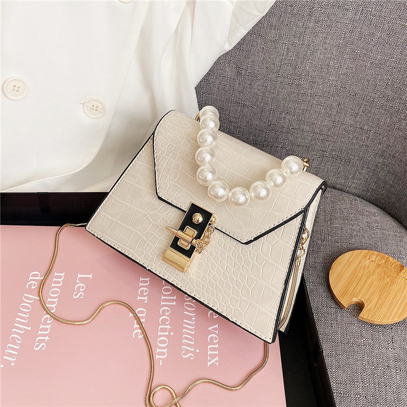 New Early Autumn Bags Women's Trendy Korean Fashion Retro Pearl Handbag Shoulder Bag Popular All-match Small Square Bag