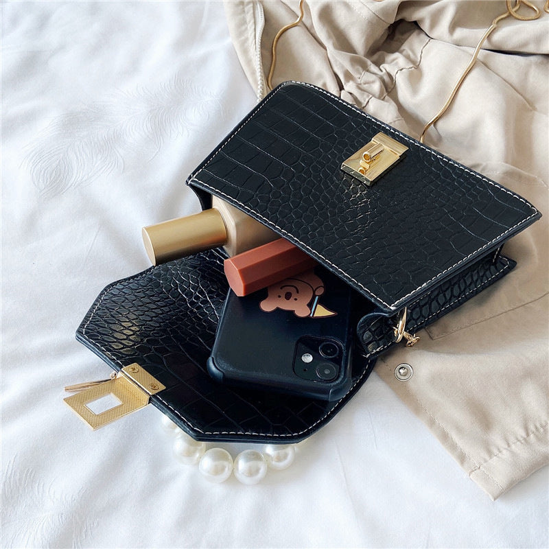 New Early Autumn Bags Women's Trendy Korean Fashion Retro Pearl Handbag Shoulder Bag Popular All-match Small Square Bag
