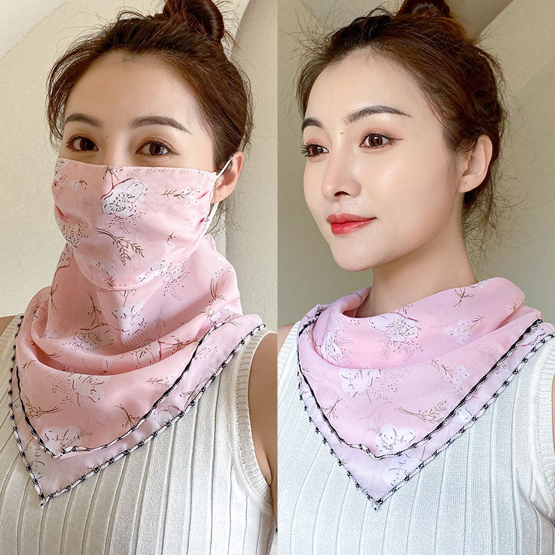 Protection Face Mask Silk Scarf Women'S Dual-Use Summer Thin Earrings Bib Set Neck Scarf