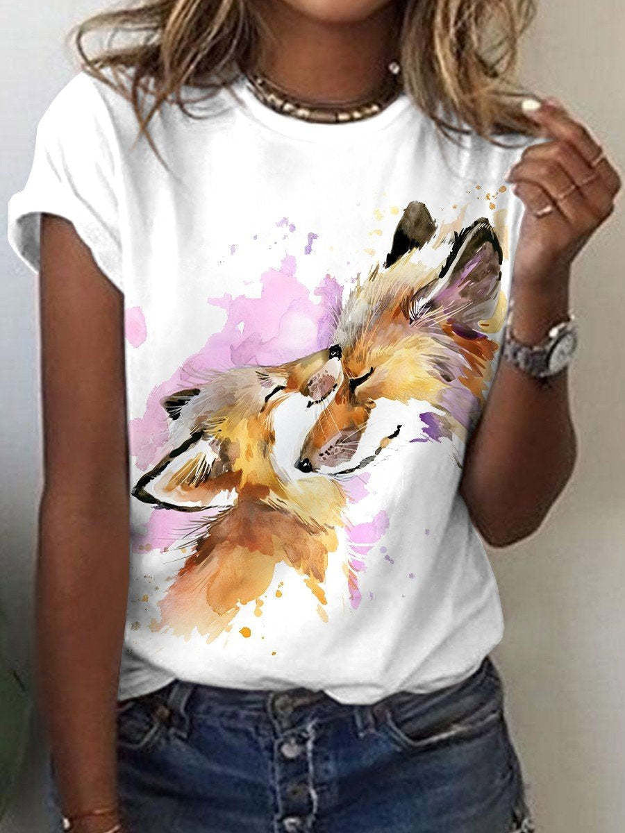 Cute Owl Pattern 3D Printed Round Neck Short Sleeve
