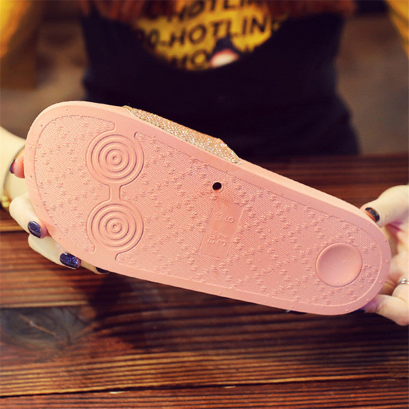 Flip Flops Women European And American Fashion Sandals With Rhinestone Beach Shoes