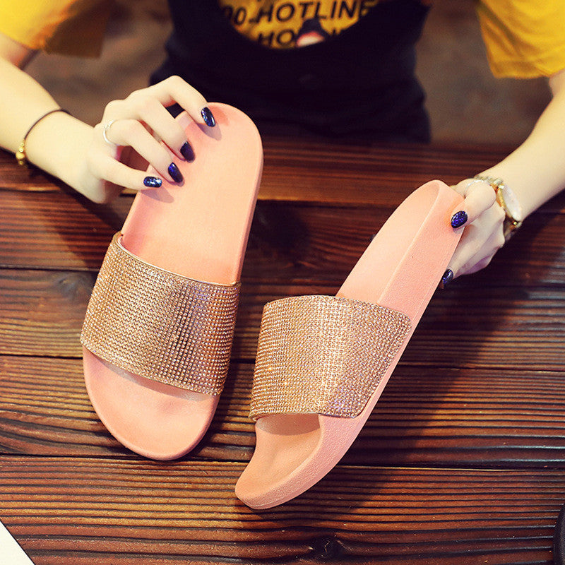 Flip Flops Women European And American Fashion Sandals With Rhinestone Beach Shoes