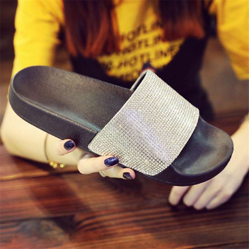 Flip Flops Women European And American Fashion Sandals With Rhinestone Beach Shoes
