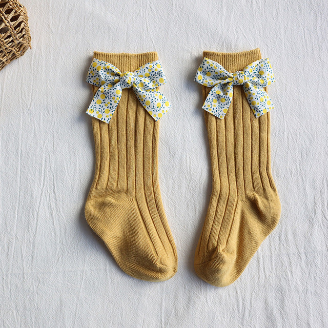 Forår og efterår Spanien Baby Stribede Blomster Sløjfe Strømper Baby Vild Prinsesse Lange Strømper