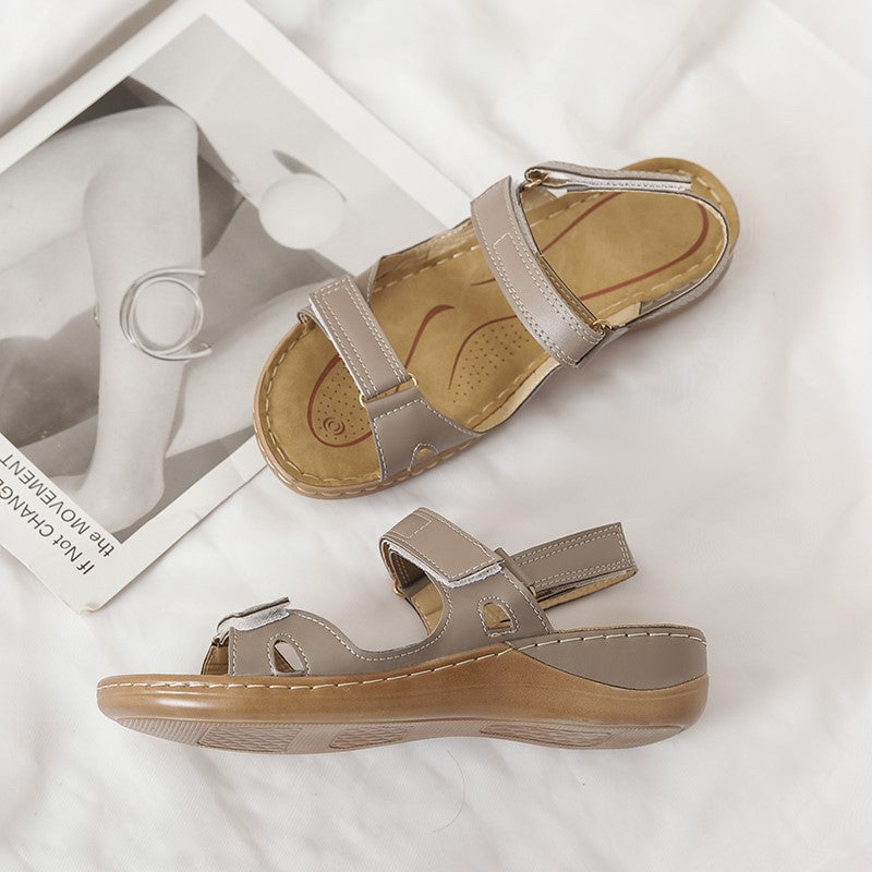 Retro Velcro Plus Size Non-slip Flat Sandals
